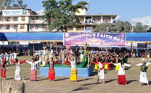 Five hundred students from seven schools of Capital Complex presenting a mega dance, during the Indigenous Faith Day celebration at Nyikum Niya Ground, Nirjuli on 1st December 2015